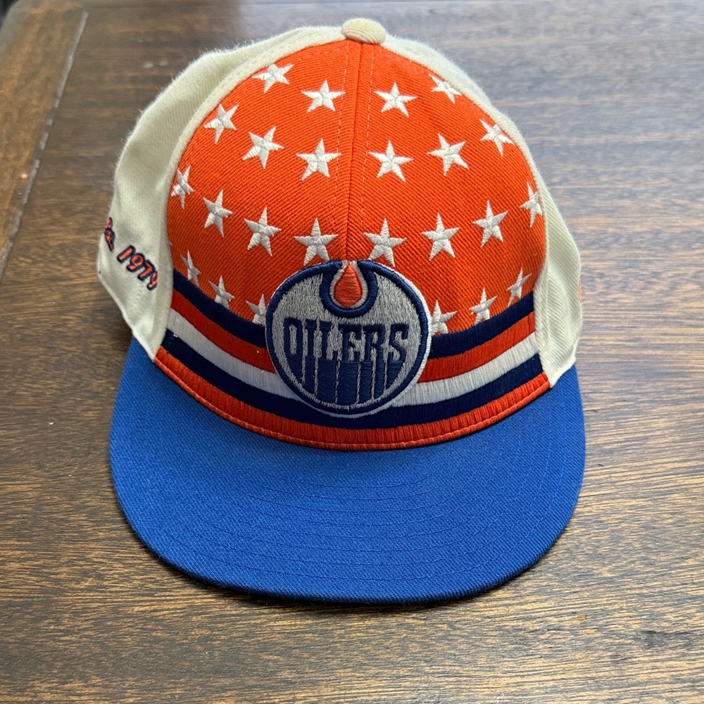 Oilers American Needle Star Hockey Hat - Orange, Blue, Cream